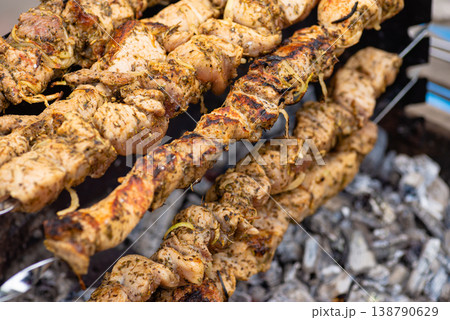 Shish Kebab Grilling on Charcoal Grill Shish Kebab Grilling on Charcoal Grill 138790629