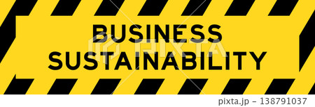 Yellow and black color with line striped label banner with word business sustainability Yellow and black color with line striped label banner with word business sustainability 138791037