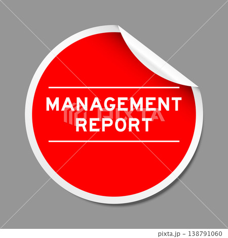Red color peel sticker label with word management report on gray background 138791060