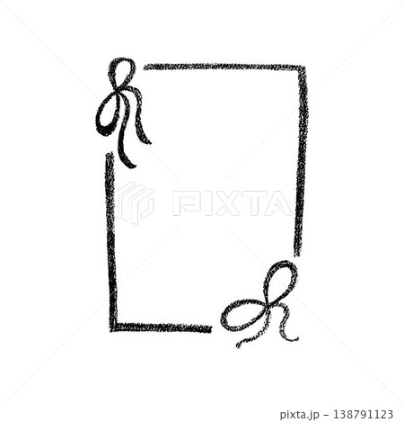 Chalk or crayon hand drawn coquette bow ribbon frame. Grunge rectangle and square shape. Vector stock illustration isolated on white background for design template social media files, print and photo. Chalk or crayon hand drawn coquette bow ribbon frame. Grunge rectangle and square shape. Vector stock illustration isolated on white background for design template social media files, print and photo. 138791123
