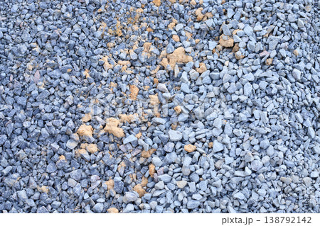 Detailed top-view texture of crushed grey granite mixed with sand Detailed top-view texture of crushed grey granite mixed with sand 138792142