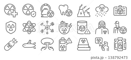 Nuclear icon set. It includes radiation, radioactive, medical, treatment, and more icons.  138792473