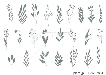 set of plants in flat style in a monochrome color palette. set of plants in flat style in a monochrome color palette. 138792861