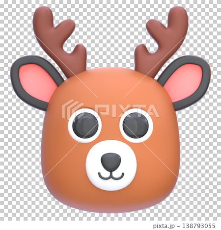 Cute 3D Deer Icon, Cartoon Forest Animal Face, Adorable Antler Character, Soft Rounded Illustration for UI App Sticker Mascot Design 138793055