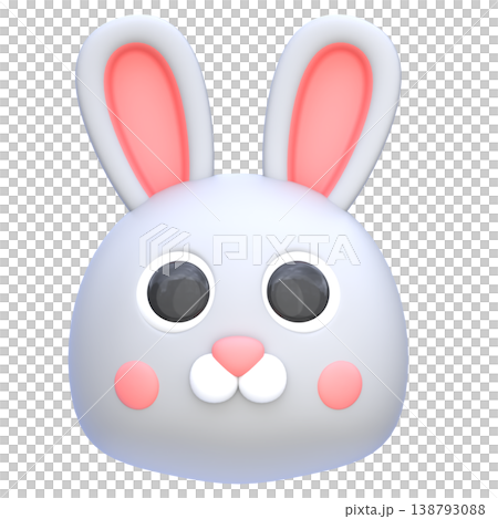 Cute 3D Rabbit Icon, Cartoon Bunny Face, Adorable Character, Soft Rounded Illustration for UI App Sticker Mascot Design 138793088