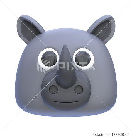 Cute 3D Rhinoceros Icon, Cartoon Rhino Face, Adorable Safari Character, Soft Rounded Illustration for UI App Sticker Mascot Design 138793089