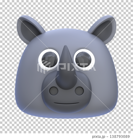 Cute 3D Rhinoceros Icon, Cartoon Rhino Face, Adorable Safari Character, Soft Rounded Illustration for UI App Sticker Mascot Design 138793089