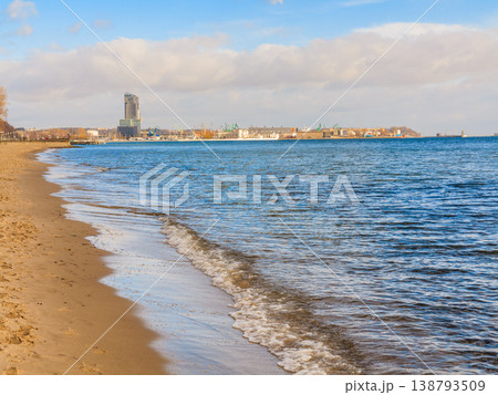 Baltic sea bay Poland. City Gdynia in the background. Baltic sea bay Poland. City Gdynia in the background. 138793509