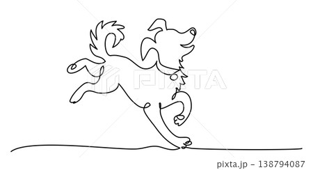 Happy dog run and jump. Continuous one line art drawing style. 138794087