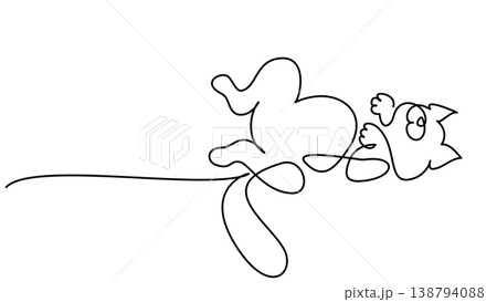 Cat sleeping paws up. Continuous one line drawing. 138794088