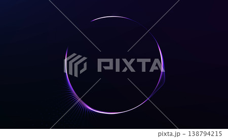 Glowing purple neon ring on dark background with soft radial motion. Futuristic abstract circle with digital energy, clean minimal look and vivid luminous depth. 138794215