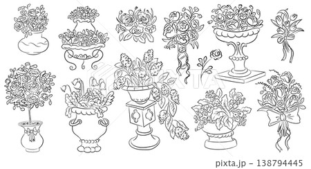 Flower Bouquet Wedding Line Art Flower Bouquet Wedding Line Art 138794445