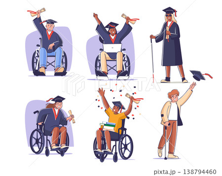 Graduate Celebration With Disability Aids Cartoon Graduate Celebration With Disability Aids Cartoon 138794460
