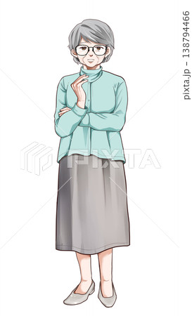 優しげな年配の女性の全身イラスト 困る 138794466