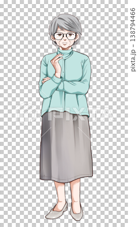 A full-body illustration of a kind-looking elderly woman. (Troublesome) 138794466