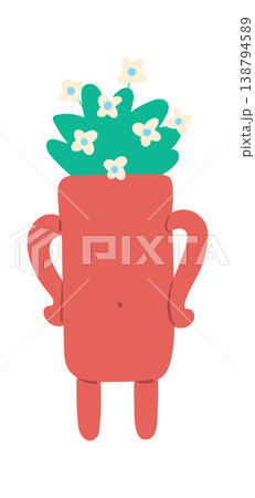 FlowerPot Character Standing Cartoon FlowerPot Character Standing Cartoon 138794589