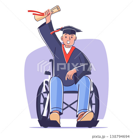 Graduated Student Celebrating In Wheelchair Cartoon Graduated Student Celebrating In Wheelchair Cartoon 138794694