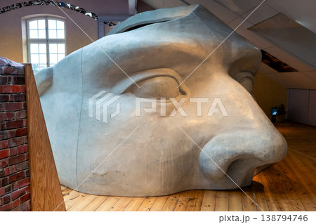 Large Artistic Face Sculpture in Museum Space. Large Artistic Face Sculpture in Museum Space. 138794746