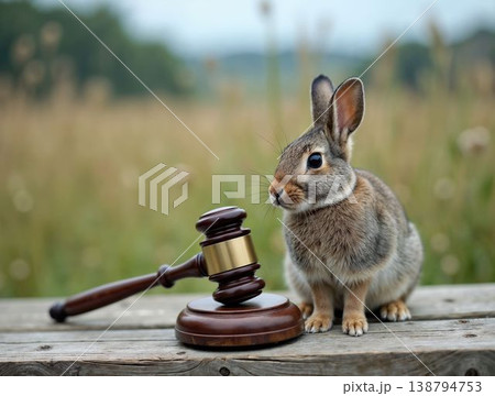 Judge gavel and wild rabbit for nature...のイラスト素材 [138794753] - PIXTA