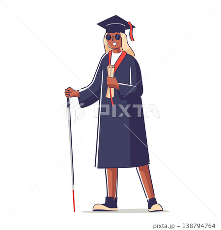 Graduated Student Holding Diploma With Cane Cartoon 138794764