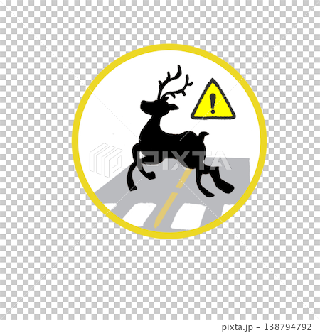 Deer crossing warning silhouette illustration (road, warning sign, traffic safety) 138794792