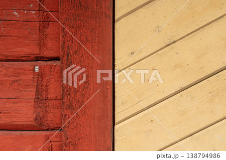 Red and Yellow Wooden Wall Texture Contrast. Red and Yellow Wooden Wall Texture Contrast. 138794986