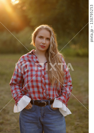 Bright Outdoor Portrait. Vibrant Headshot Of Smiling Female Creator In Natural Light Outdoors 138795253