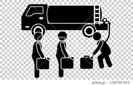 單色象形圖，描繪了運水車和排隊取水的人們：災難/停水 138795343