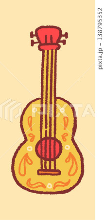Guitar With Floral Ornament Folk Cartoon 138795352