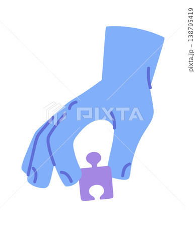 Hand Holding Puzzle Piece Cartoon Style Hand Holding Puzzle Piece Cartoon Style 138795419