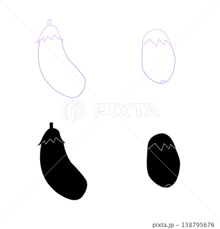 なすのストックイラストのシルエット＆輪郭線 138795676