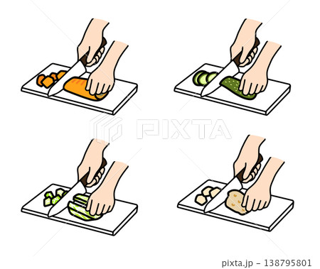 野菜のカット 手元 包丁  調理工程 野菜 下ごしらえ イラスト 138795801