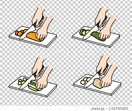 野菜のカット 手元 包丁  調理工程 野菜 下ごしらえ イラスト 138795801