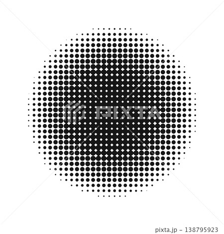 Dotted circle with halftone faded effect. Round shape with dotted print. Simple comic background element. Perforated texture. Vector graphic illustration Dotted circle with halftone faded effect. Round shape with dotted print. Simple comic background element. Perforated texture. Vector graphic illustration 138795923