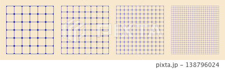 Square grid collection node circle geometry, four samples blueprint style. Round junction lattice structure, interface Square grid collection node circle geometry, four samples blueprint style. Round junction lattice structure, interface 138796024