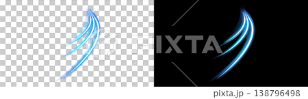 在透明和黑色背景下的藍色光線曲線 138796498