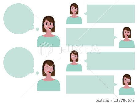 女性オペレーターの表情4種類と吹き出しのベクターイラスト素材セット(笑顔・泣く)ボブヘア・ブルー 女性オペレーターの表情4種類と吹き出しのベクターイラスト素材セット(笑顔・泣く)ボブヘア・ブルー 138796678