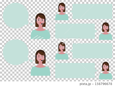 女性オペレーターの表情4種類と吹き出しのベクターイラスト素材セット(笑顔・泣く)ボブヘア・ブルー 女性オペレーターの表情4種類と吹き出しのベクターイラスト素材セット(笑顔・泣く)ボブヘア・ブルー 138796678