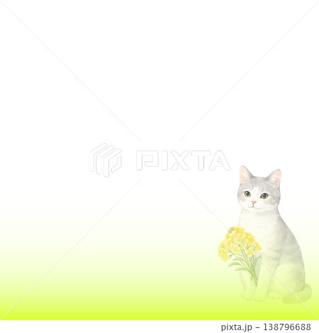 猫と花 水彩イラスト ナチュラル背景 猫と花 水彩イラスト ナチュラル背景 138796688
