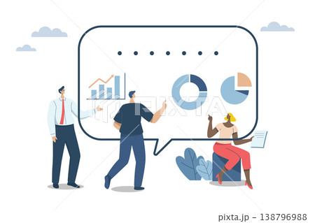 Organizational communication between co-workers, managers and teams. Productive conversation or discussion in the workplace, Communication concepts, Having fun discussions at work. Vector illustration Organizational communication between co-workers, managers and teams. Productive conversation or discussion in the workplace, Communication concepts, Having fun discussions at work. Vector illustration 138796988