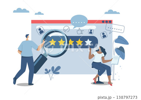 Evaluating in the best credit ratings and customer satisfaction, People's reviews and feedback ideas, A team of business people analyzes the reviews or feedback on the organization's products. Evaluating in the best credit ratings and customer satisfaction, People's reviews and feedback ideas, A team of business people analyzes the reviews or feedback on the organization's products. 138797273