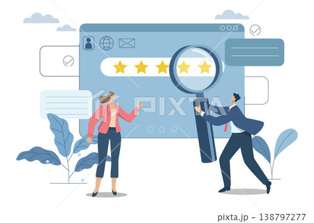 People's reviews and feedback ideas, Evaluating in the best credit ratings and customer satisfaction, Team of business people analyzes the reviews or feedback on the organization's products. People's reviews and feedback ideas, Evaluating in the best credit ratings and customer satisfaction, Team of business people analyzes the reviews or feedback on the organization's products. 138797277