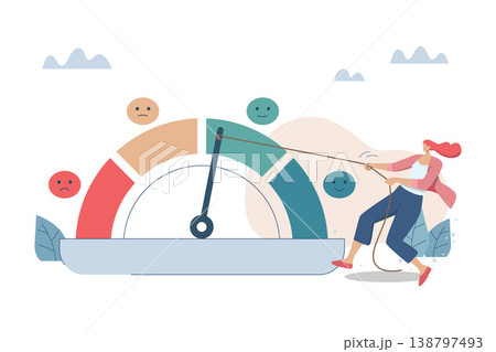 Problems with stress levels and work pressure, Rising tensions in the organization, Burnout symptoms and fatigue, Businesswoman is trying to relieve emotional stress at work. Vector illustration. Problems with stress levels and work pressure, Rising tensions in the organization, Burnout symptoms and fatigue, Businesswoman is trying to relieve emotional stress at work. Vector illustration. 138797493