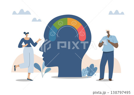 Problems with stress levels and work pressure, Stress management and emotional regulation, Analysts measuring stress levels in the brain of the human head of a businessman. Vector design illustration 138797495