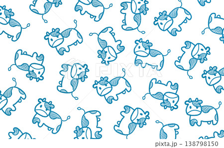 うしの線画のパターン(ライトブルー) うしの線画のパターン(ライトブルー) 138798150