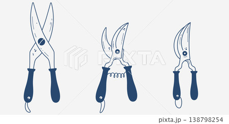 Hand drawn Garden pruners tool set Hand drawn Garden pruners tool set 138798254