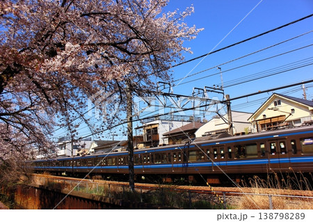 春の武蔵関駅付近の桜並木を通過する西武新宿線の上り電車(7) 春の武蔵関駅付近の桜並木を通過する西武新宿線の上り電車(7) 138798289