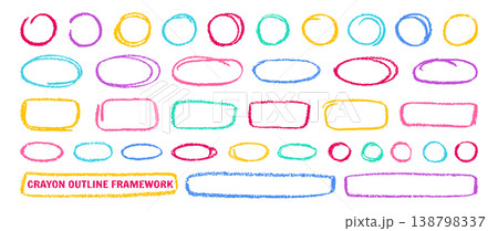 Crayon outline ovals circles and ellipse set chalk pencil drawn elements handwritten line art vector Crayon outline ovals circles and ellipse set chalk pencil drawn elements handwritten line art vector 138798337