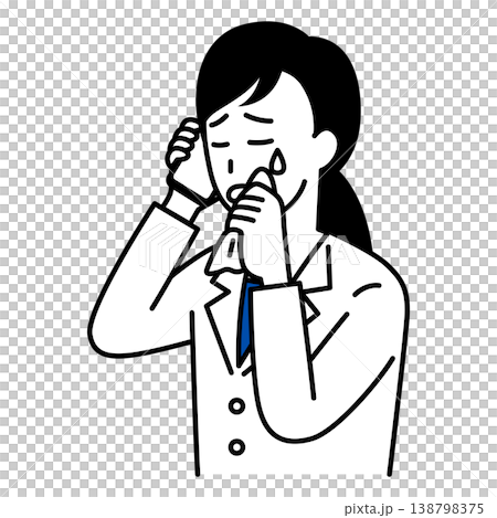 Female doctor cries during a phone conversation. 138798375