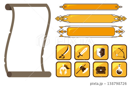 かわいいファンタジーゲームアイコンセット ポップなRPG素材 138798726